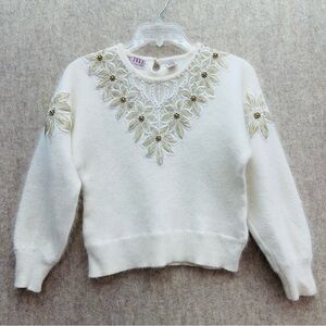 Eddie Dassin Petite Angora Christmas Poinsettia Embroidered Sweater, M Petite